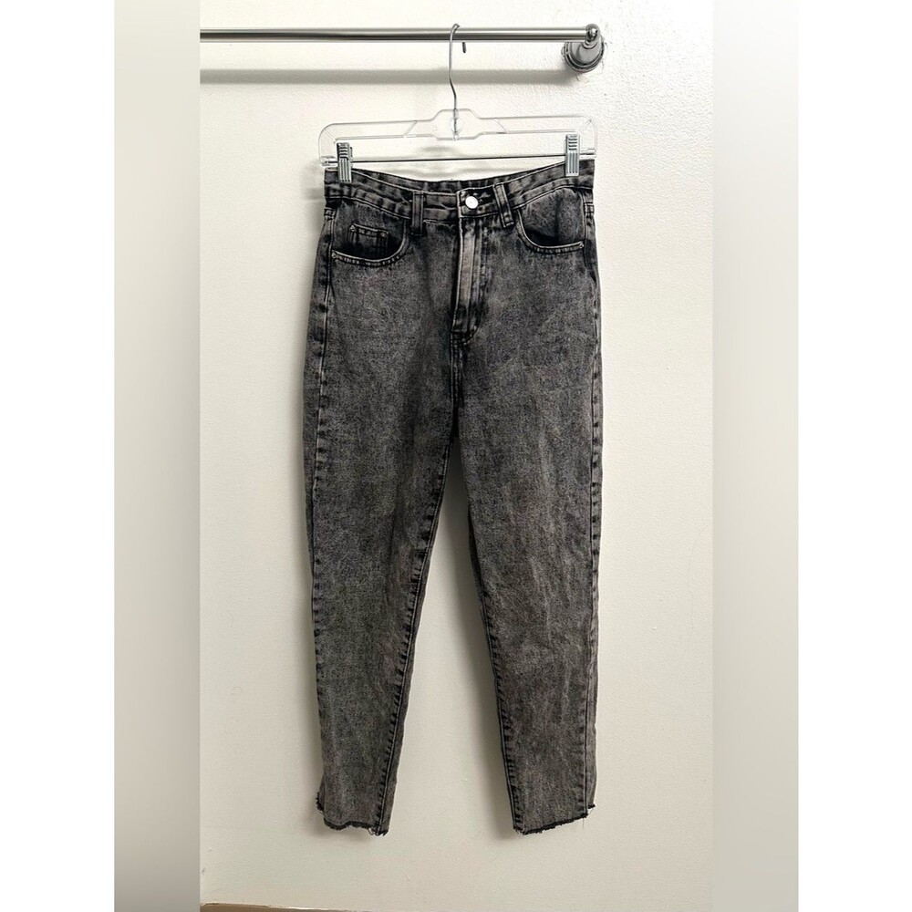 Shein High-Waisted Washed Dark Gray Raw Hem Jeans 👖4/$20👖